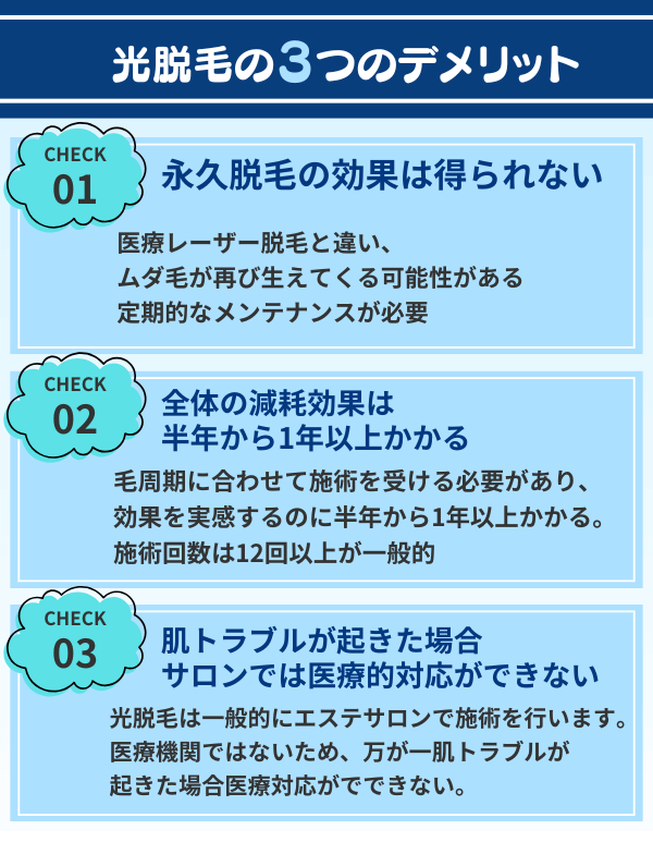 光脱毛の3つのデメリット