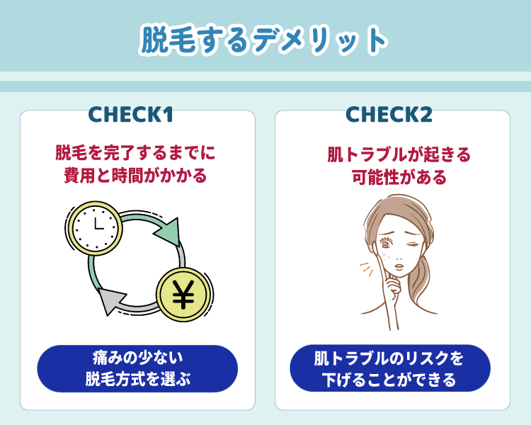 脱毛のデメリットは費用が高く痛みなどのリスクがあること
