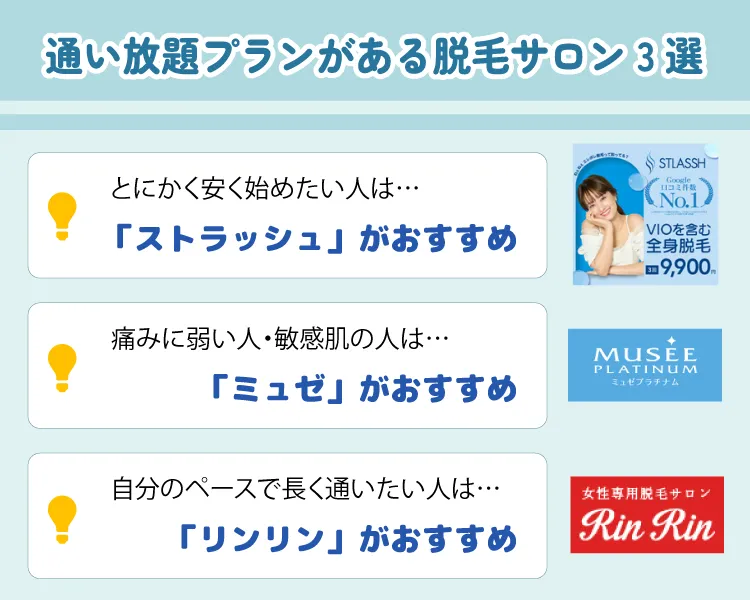 全身脱毛の通い放題プランがある脱毛サロン3選!
