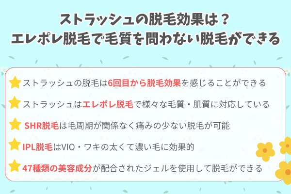ストラッシュの脱毛効果は?エレポレ脱毛で毛質を問わない脱毛ができる