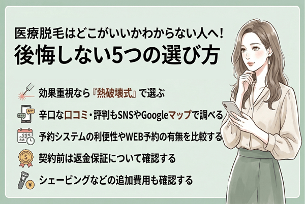 医療脱毛はどこがいいかわからない人へ!後悔しない5つの選び方